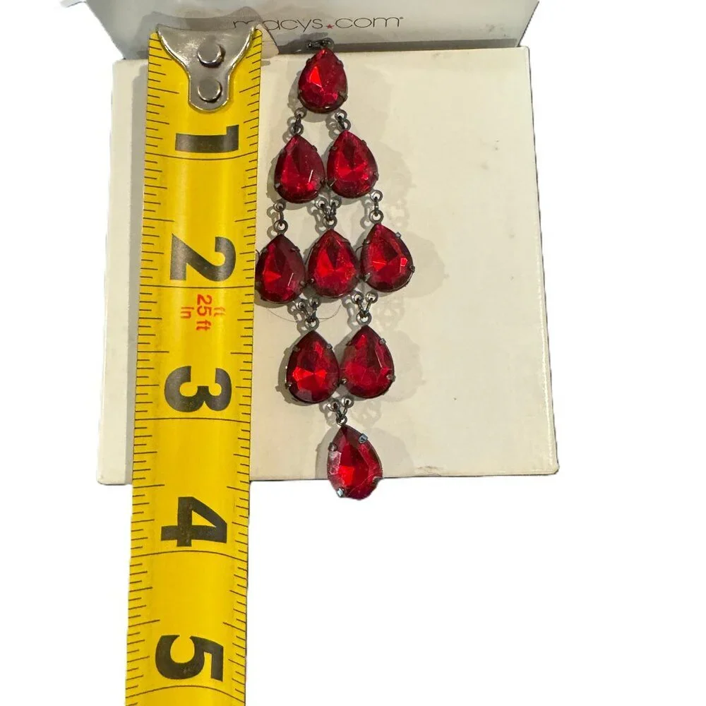Vintage Red Teardrop Chandelier Earrings –‎ Costume Jewelry - Picture 2 of 3